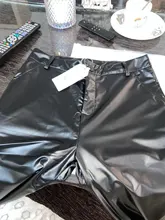 Pantalones de pierna ancha para mujer, pantalón de cintura alta, elástico, de cuero PU, con bolsillos, ropa de calle