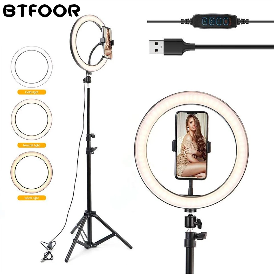 Photography-Lighting Tripod-Stand Phone-Lamp Camera Selfie-Ring-Light Youtube-Set Circle Led