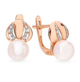 

Gold earrings with cubic zirconia and pearls sunlight sample 585