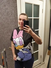 Black T-Shirt Daisy Duck Cartoon Print Sweet Women Cute Disney Fashion Tee-Tops Pullover