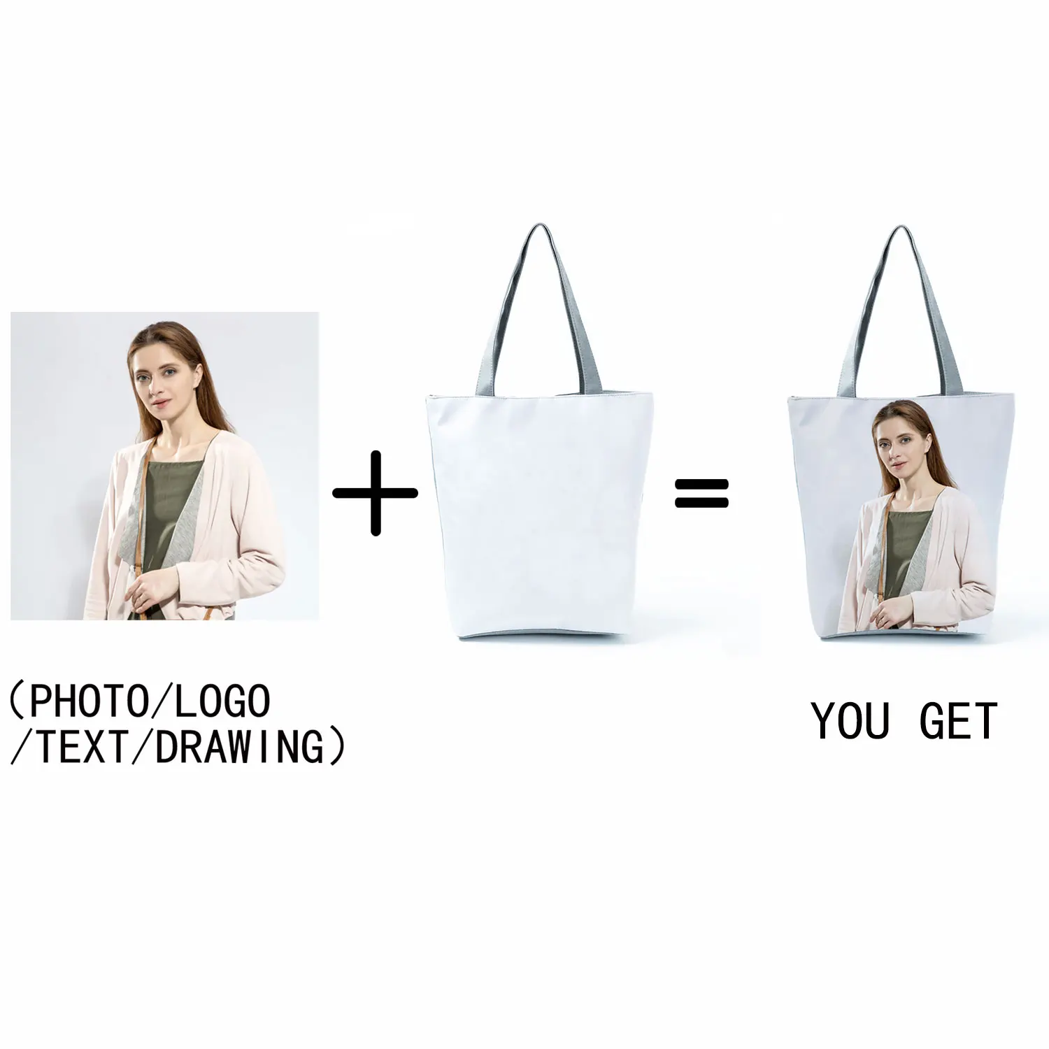 Personal Customized Women Tote Bag Polyester Bag With Print Logo Custom Your Pictures Eco Shopping Bags DIY Hand Shoulder Bags