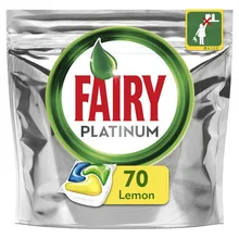 Tabletas para lavavajillas de limón Fairy Platinum, todo en uno, Limón (paquete de 70), vajilla, platos de lavado, detergentes para lavavajillas