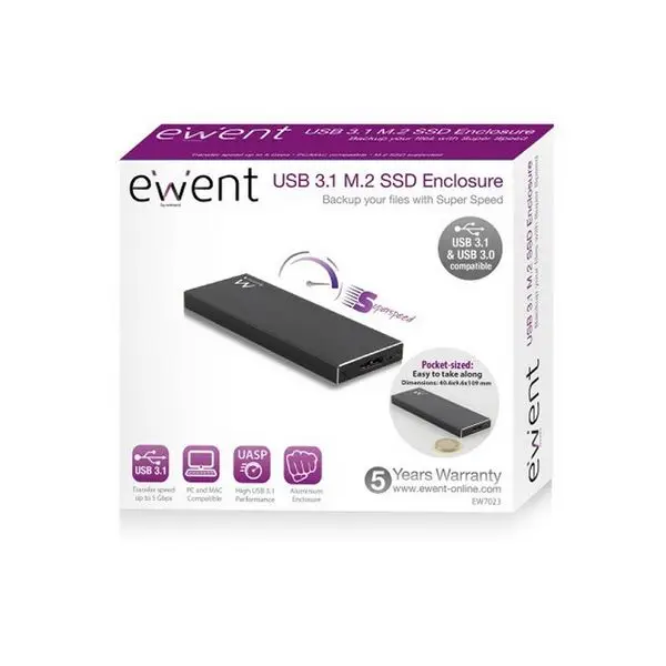  Externe Box Ewent EW7023 SSD M2 USB 3.1 Aluminium