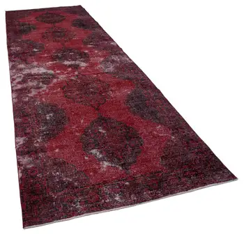 

143x410 Cm Red Handmade English Over Dyed Runner Rug-5x13 Ft