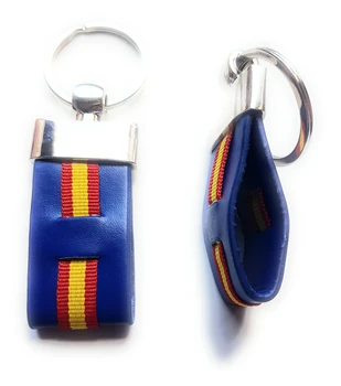 

Llavero Cinta de Cuero Azul y Bandera de España Doble Capa Sujeta Metal Llaves