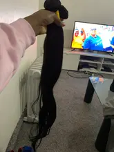 ALIANNA-extensiones de cabello humano para mujer, mechones de pelo largo y liso, brasileño, 32, 34, 36, 38 y 40 pulgadas, n. ° 1B, 30 pulgadas