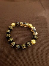 Feng Shui-pulsera de cuentas de piedra obsidiana Unisex, brazalete de oro negro, Pixiu, riqueza, buena suerte