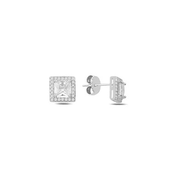 

KUTAYDAN Zircon Cubic Zirconia Square Stud Earrings 925 Sterling Silver