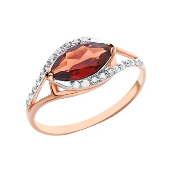 

Gold ring with cubic zirconia and Garnet sunlight sample 585