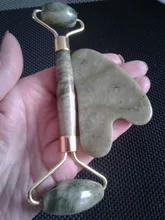 Gua Sha-Rodillo de Jade Natural, masajeador de cara delgada, herramientas de elevación, piedra verde, antiedad, arrugas, belleza de la piel, conjunto de cuidado