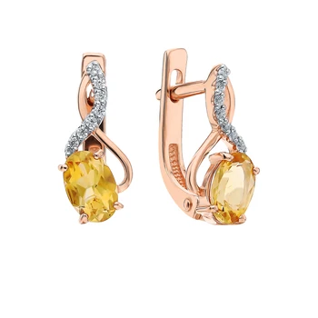 

Gold earrings with cubic zirconia and citrine sunlight sample 585 test