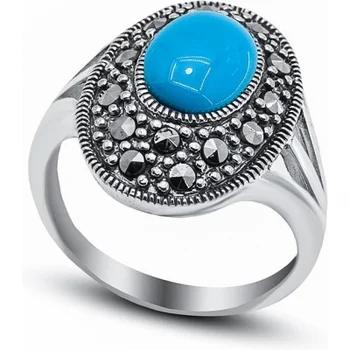 

Silver Wings ring with marcasite and turquoise in silver