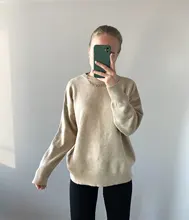 Hirsion-suéter holgado de gran tamaño para mujer, jersey básico de punto elegante, cuello redondo, suave, de Cachemira, para invierno, 2020