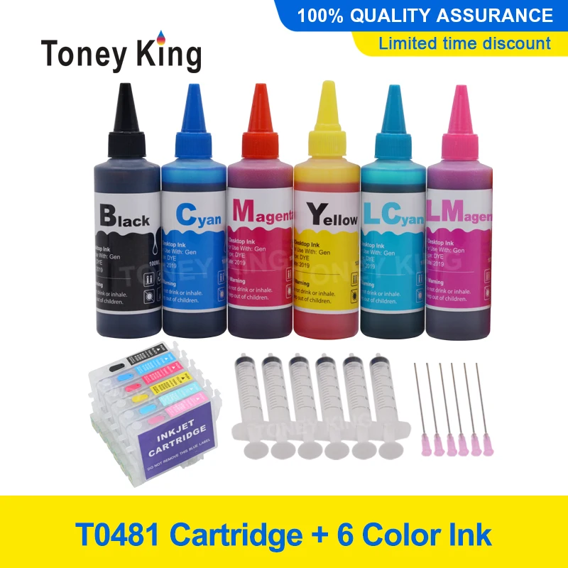Toney King 6 Color T0481 Ink Cartridge + 6×100ml Printer Kit For Epson Stylus Photo R200 R220 R300 R300M R320 R340 With Chip | Компьютеры