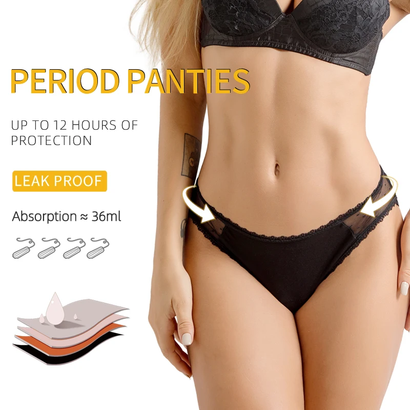 3Pack Sexy Lace Leakproof Menstrual Panties New Breathable Fast Absorbent Underwear Women Menstrual Briefs plus size lingerie 2