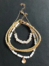 Docona-tobillera multicapa de cuentas para mujer, color blanco, con carcasa de oro, borla de punto, brazalete en capas, joyería para pies 8408