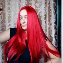 HANNE-Peluca de fiesta larga y recta para mujer, color rojo/Verde/azul/morado, fibra resistente al calor, aspecto Natural