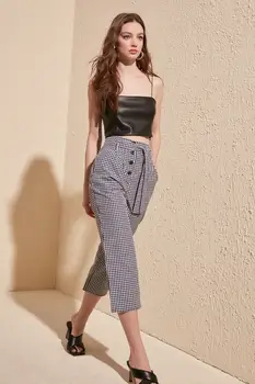 

Trendyol Black High Waist Plaid Pants TWOSS19XB0176
