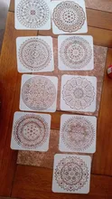 Plantilla para pintura libro de recortes colorear plantilla decorativa para álbum en relieve, Mandala redondo, geometría, manualidades, 15x15cm, paquete de 9 unidades