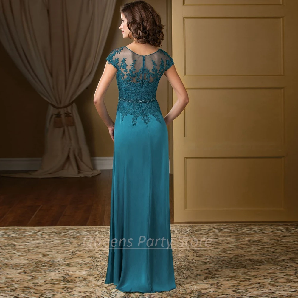 Turquoise Mother Of The Bride Dresses mother bride dresses Elegant V Neck Chiffon Plus Size Lace Wedding Evening Gowns