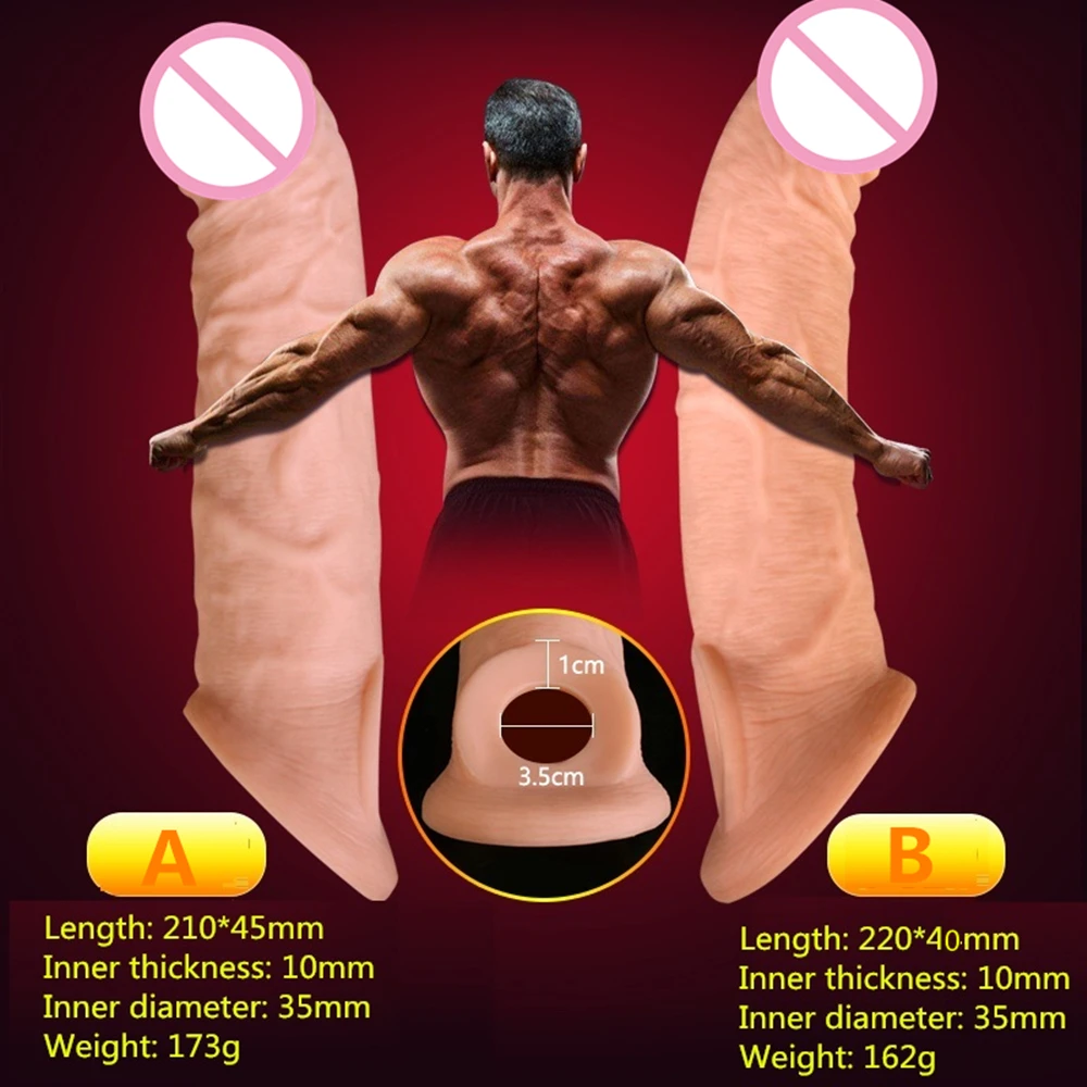 Reusable Penis Sleeve Extender Realistic Penis Condom Silicone Extension Sex Toy for Men Cock Enlarger Condom