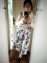 Skater Skirts Ball-Gown Midi Floral-Printed Knee-Length Vintage High-Waist Women Flared