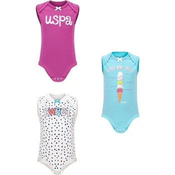 

U.S. Polo Assn. Casual Style Baby Girl Cotton Triple Body Suit for 3-6 Month