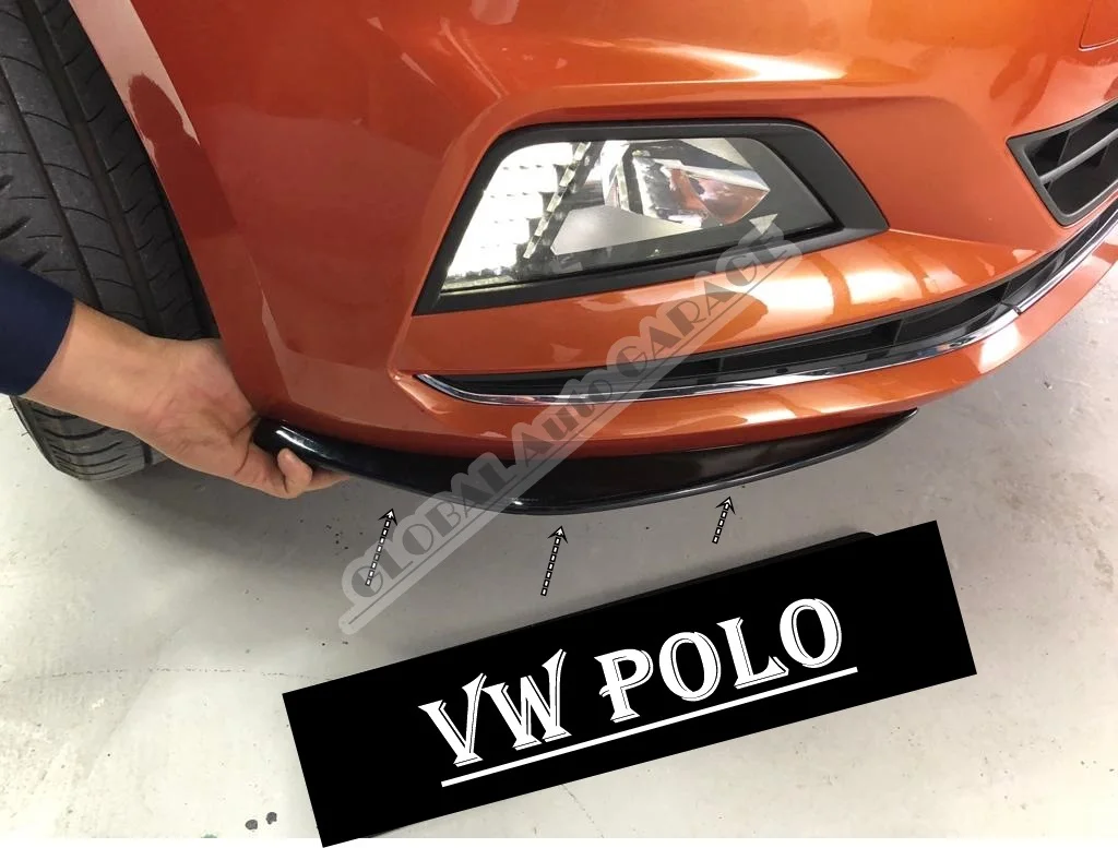 For VOLKSWAGEN POLO Front Bumper Attachment Lip 2009-2020 Piano Glossy Black Splitter Diffuser Universal Spoiler | Автомобили и