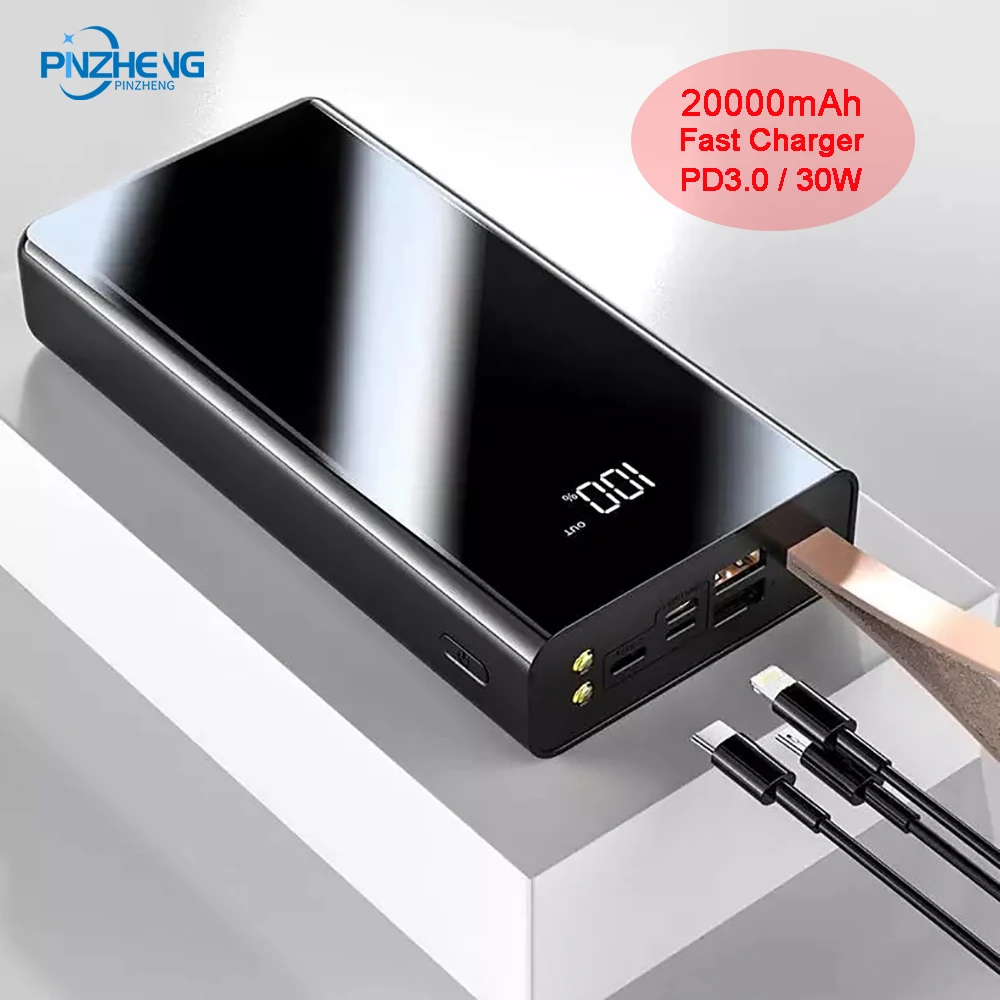 

PINZHENG 20000mAh Power Bank For iPhone Samsung Xiaomi mi9 USB Portable Charger PowerBank External Battery Charging Phone Pack