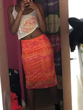 Faldas de estilo informal bohemio para mujer, faldas de cintura alta con estampado Floral, color Naranja, a media pierna, para playa, fiesta y vacaciones