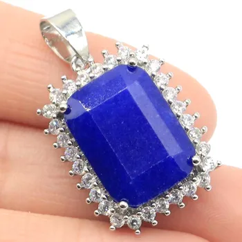 

33x14mm Elegant 18x13mm Real Blue Sapphire White CZ Gift For Sister Silver Pendant