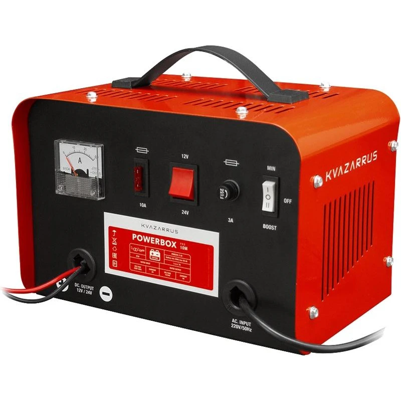 Пуско-зарядное устройство KVAZARRUS PowerBox 10M (90 А/ч; 7 А; амперметр; ускоренная зарядка; ручка для переноски)