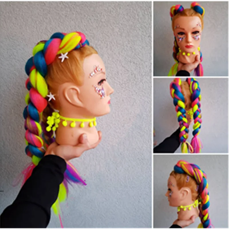 Hywamply 24" Synthetic Jumbo Braid Hair Extension African Braiding Attachment for Twist Box Dread Braids Blend Ombre Candy Color