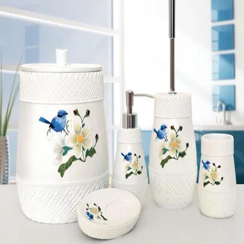 

5 pcs Bathroom Suite Set Made in Turkey BIRD Dispenser Toilet Tooth Brush Soap Holder Accessories Wedding Washing Toothpaste