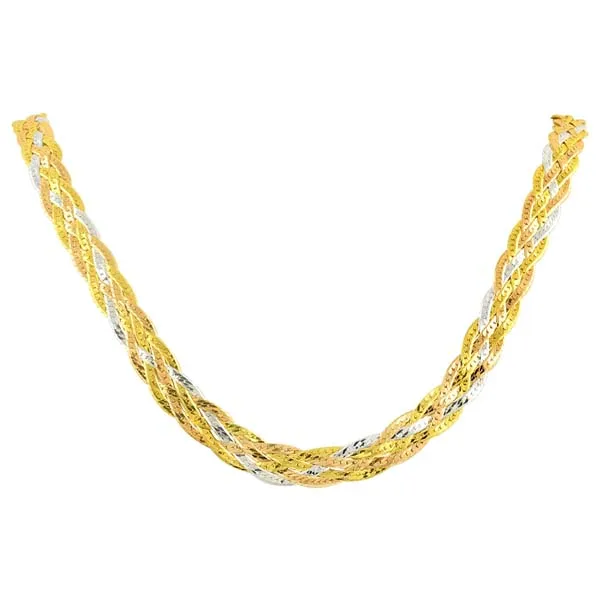 

Silver 925 Sterling 3 Color 6 Rows Braid Chain Necklace