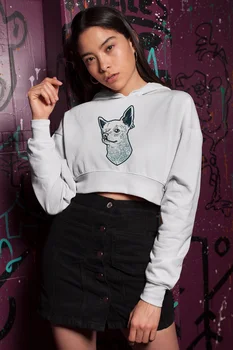 

Angemiel Wear Tattooed Yorkie White Short Hooded Sweatshirt