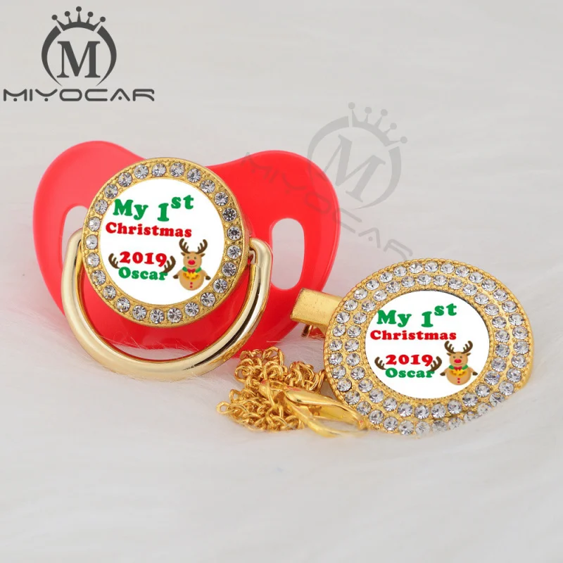 MIYOCAR, на заказ, любое имя, Рождественская Золотая блестящая соска и соска, клипса, черная, BPA бесплатно, пустышка, блестящая, уникальный дизайн, P-AMS2 - Цвет: P5-XMAS2 6-18M