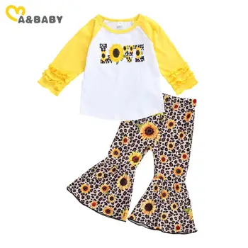 

Ma&Baby 1-6Y Toddler Kid Girl Flower Clothes Set Letter T shirt Leopard Sunflower Flare Pants Outfits Autumn Children Costumes