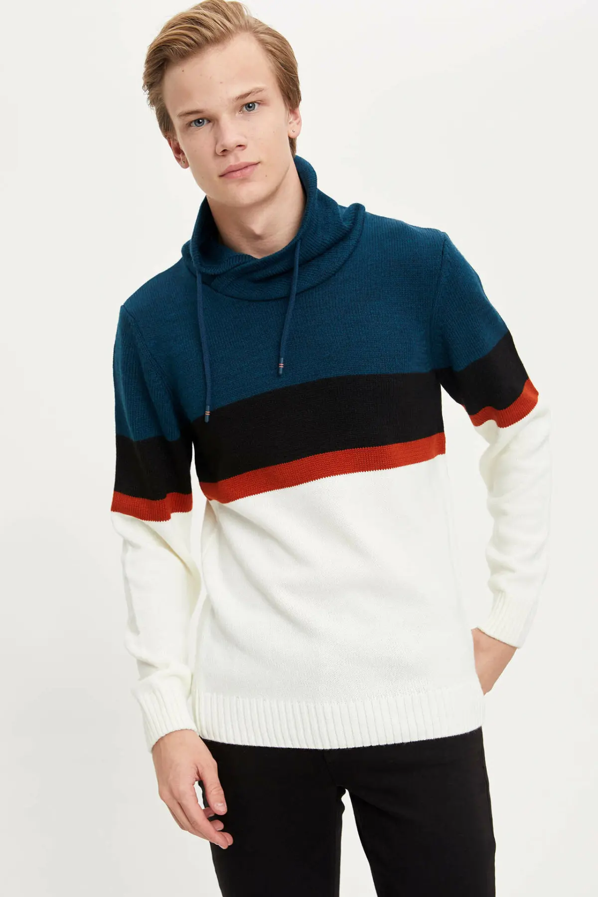 DeFacto Fashion Man Knitted Pullover Male Casual Striped Long Sleeves Men's Comfort Loose Tops Autumn - L1632AZ19WN | Мужская одежда