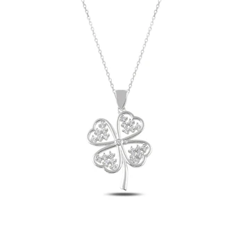 

Silver 925 Sterling Zircon Cubic Zirconia Clover Necklace