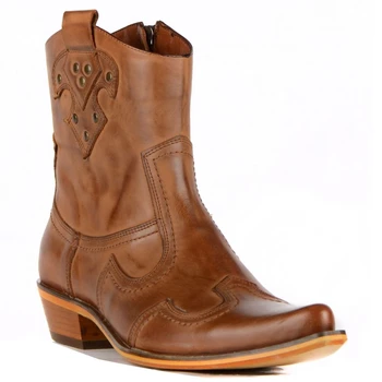 online Footcourt-botas De Tornozelo De Cowboy Tan Para Homem Texas Botas De Pouco Peso Botas Curtas Lado Zip Apontou Toe Modelos Contemporâneos