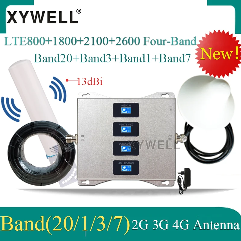 Усилитель сотовой связи LTE B20 800/1800/2100/2600 МГц четырехдиапазонный 4g усилитель