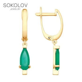 

Drop Earrings with stones SOKOLOV gold agate fashion jewelry 585 women's male, long earrings