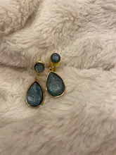 Pendientes con Clip de gota de agua geométricos para mujer, temperamento Simple japonés, piedra de cristal azul, sin Piercing, regalo para niña y mujer coreana