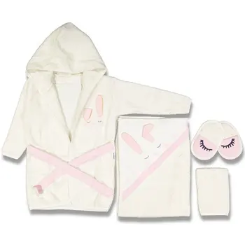 

Lovely Sleeping Rabbit Polka Dots Pink 4-Piece Girl Hooded Bathrobe Set Toddler Bathing Towel Winter Baby Clothing Sleepwear
