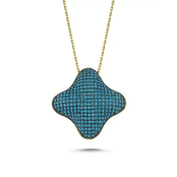 

Angemiel 925 Silver Tile Nano Turquoise Stone Ghost Pendant-Rose Gold Plated