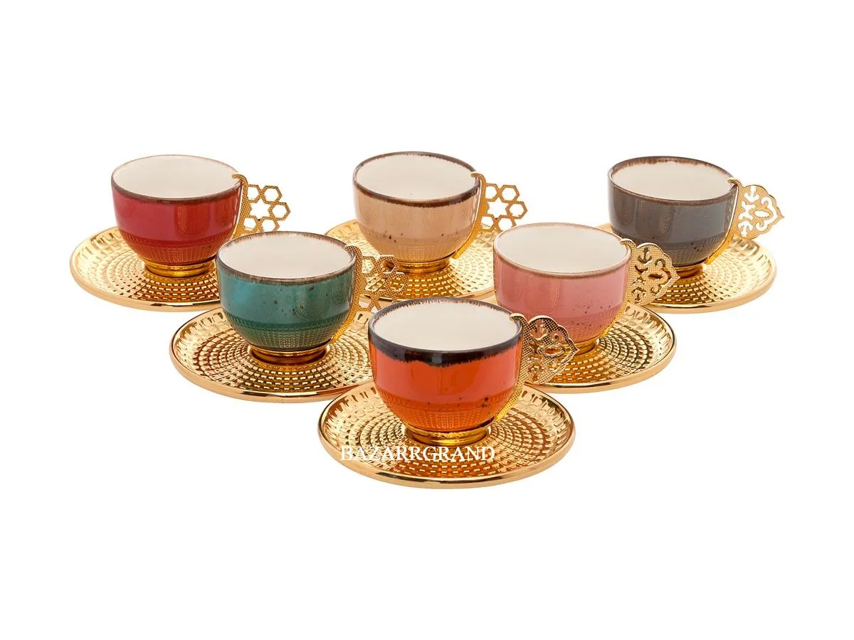 

BEVERAGE SET- SET OF SIX METAL BROWN SET SPOTTED PATTERN FREE SHIPPING