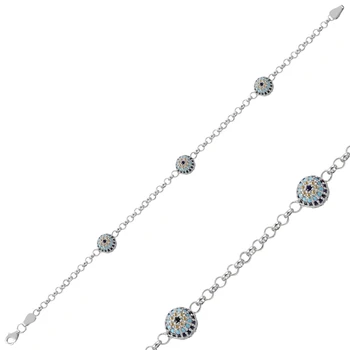 

KUTAYDAN 925 Sterling Silver Zircon Stone Eyes Doç Chain Bracelet