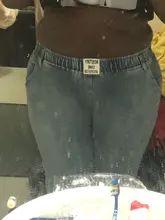 Pantalones vaqueros de estilo Boyfriend para mujer, pantalón de cintura alta, suavizante de talla grande, pantalones bombachos vaqueros de longitud completa, Retro Azul, gris, 4xl, 5xl