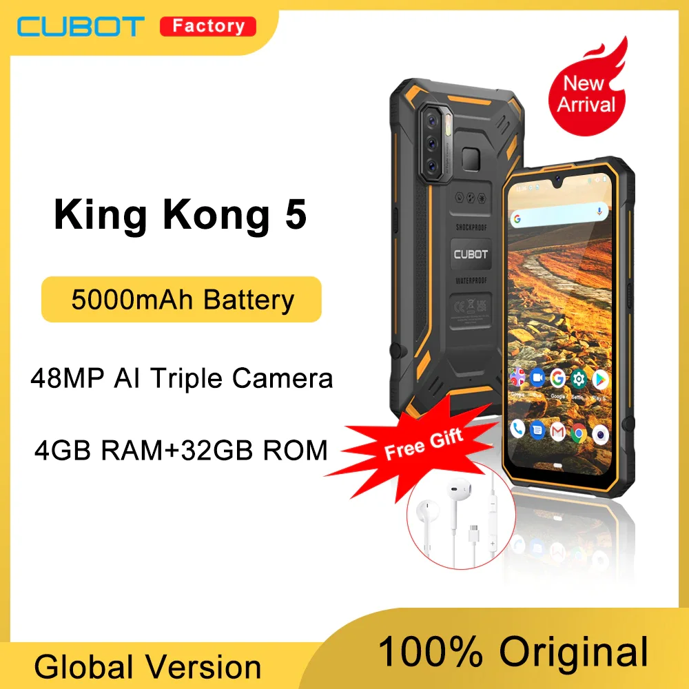 motorola moto g cell phone New Cubot KingKong 5 Smartphone 5000mAh Rugged Phone IP68 Waterproof 48MP Triple Camera Android 11 NFC 4GB+32GB FACE ID Unlock 3g android phones